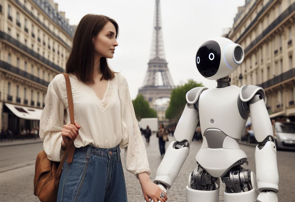 Žena drži ruke s robotom