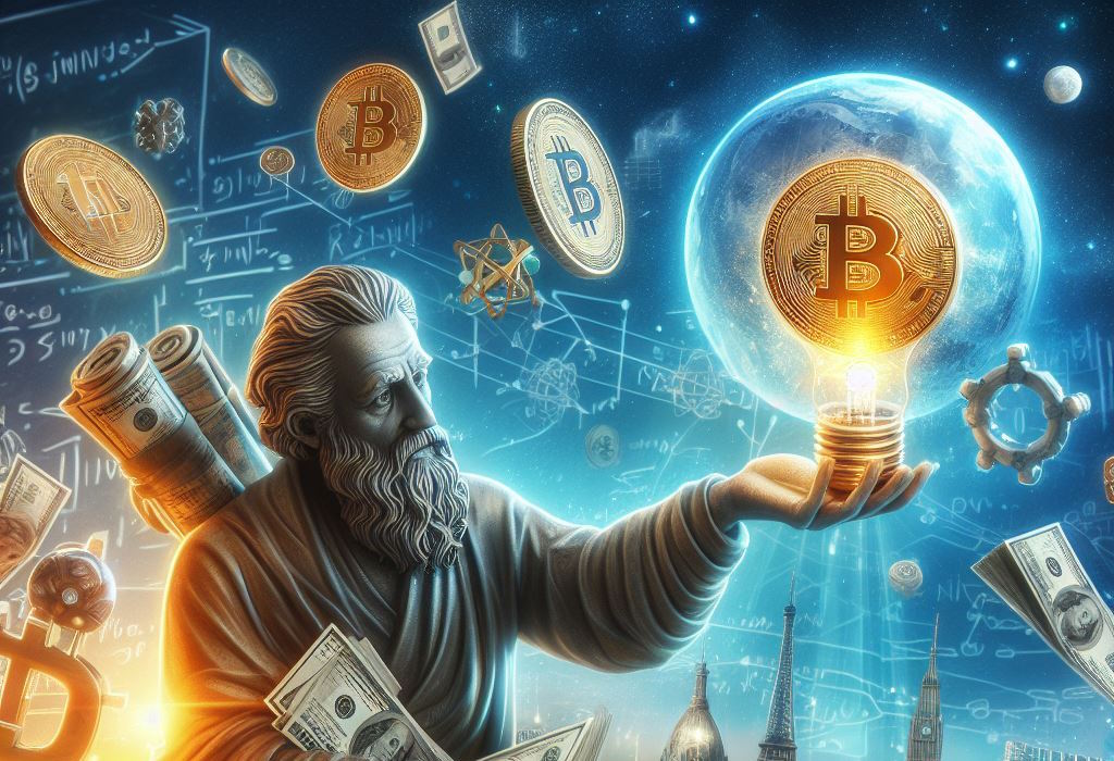 Čovjek drži bitcoin - ilustracija