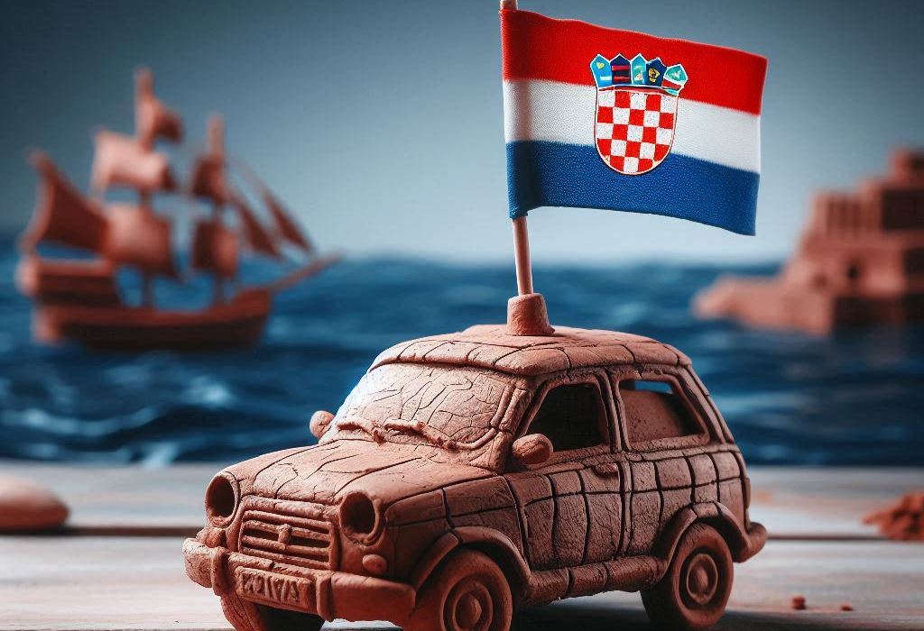 Auto od gline s hrvatskom zastavom